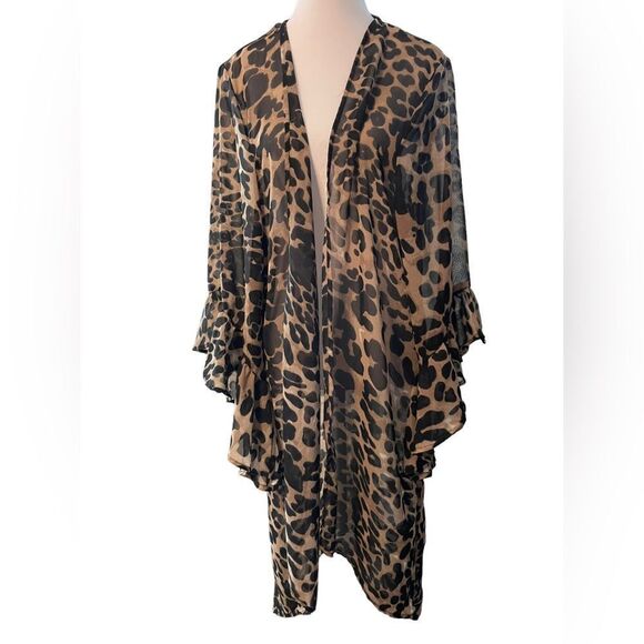 SHEER LEOPARD ANIMAL PRINT KIMONO, XL - Picture 2 of 9